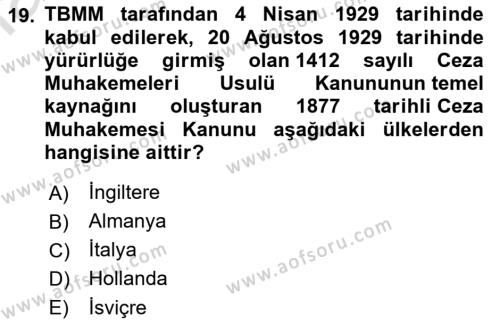 Hukuk Tarihi Dersi 2022 - 2023 Yılı Yaz Okulu Sınavı 19. Soru