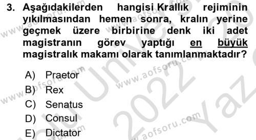 Hukuk Tarihi Dersi 2022 - 2023 Yılı Yaz Okulu Sınavı 3. Soru