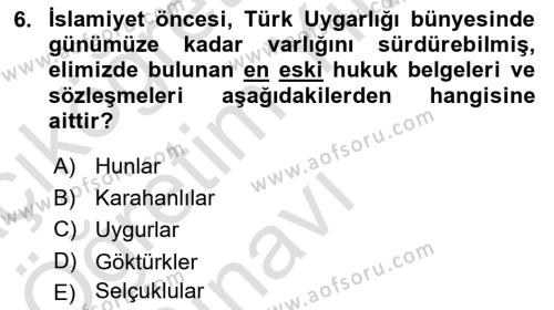 Hukuk Tarihi Dersi 2022 - 2023 Yılı Yaz Okulu Sınavı 6. Soru