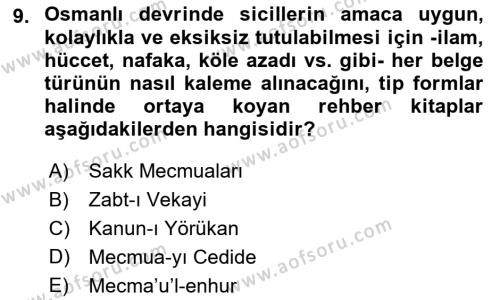 Hukuk Tarihi Dersi 2022 - 2023 Yılı Yaz Okulu Sınavı 9. Soru