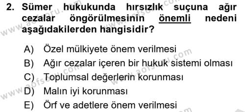 Hukuk Tarihi Dersi 2023 - 2024 Yılı (Vize) Ara Sınavı 2. Soru