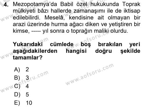 Hukuk Tarihi Dersi 2023 - 2024 Yılı (Vize) Ara Sınavı 4. Soru