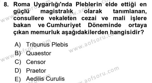 Hukuk Tarihi Dersi 2023 - 2024 Yılı (Vize) Ara Sınavı 8. Soru