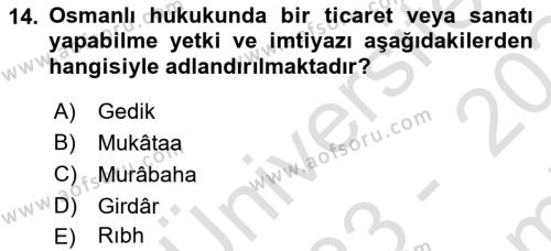 Hukuk Tarihi Dersi 2023 - 2024 Yılı (Final) Dönem Sonu Sınavı 14. Soru