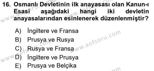 Hukuk Tarihi Dersi 2023 - 2024 Yılı (Final) Dönem Sonu Sınavı 16. Soru