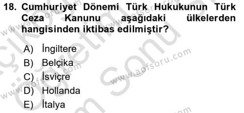 Hukuk Tarihi Dersi 2023 - 2024 Yılı (Final) Dönem Sonu Sınavı 18. Soru