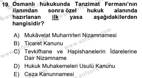 Hukuk Tarihi Dersi 2023 - 2024 Yılı (Final) Dönem Sonu Sınavı 19. Soru