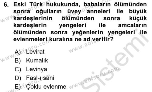 Hukuk Tarihi Dersi 2023 - 2024 Yılı (Final) Dönem Sonu Sınavı 6. Soru