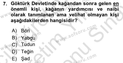 Hukuk Tarihi Dersi 2023 - 2024 Yılı (Final) Dönem Sonu Sınavı 7. Soru