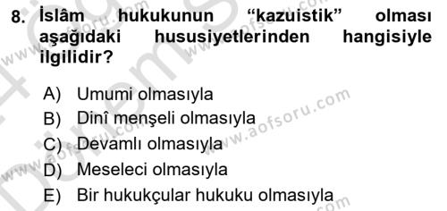 Hukuk Tarihi Dersi 2023 - 2024 Yılı (Final) Dönem Sonu Sınavı 8. Soru