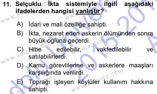 Osmanlı İktisat Tarihi Dersi 2015 - 2016 Yılı (Vize) Ara Sınavı 11. Soru