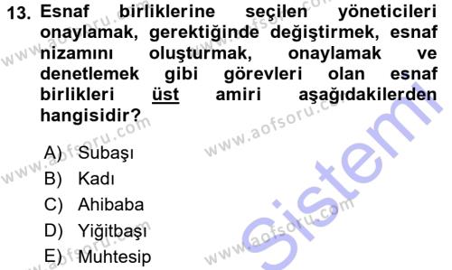 Osmanlı İktisat Tarihi Dersi 2015 - 2016 Yılı (Final) Dönem Sonu Sınavı 13. Soru