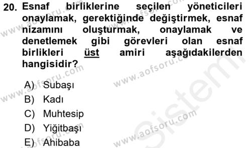 Osmanlı İktisat Tarihi Dersi 2017 - 2018 Yılı 3 Ders Sınavı 20. Soru