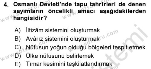 Osmanlı İktisat Tarihi Dersi 2022 - 2023 Yılı (Vize) Ara Sınavı 4. Soru