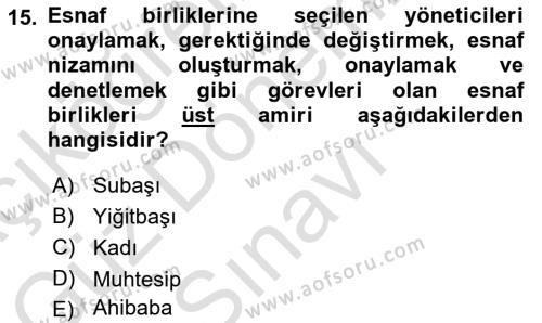 Osmanlı İktisat Tarihi Dersi 2022 - 2023 Yılı (Final) Dönem Sonu Sınavı 15. Soru