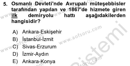 Osmanlı İktisat Tarihi Dersi 2022 - 2023 Yılı (Final) Dönem Sonu Sınavı 5. Soru