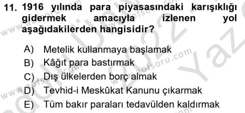 Osmanlı İktisat Tarihi Dersi 2022 - 2023 Yılı Yaz Okulu Sınavı 11. Soru