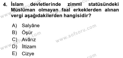 Osmanlı İktisat Tarihi Dersi 2022 - 2023 Yılı Yaz Okulu Sınavı 4. Soru