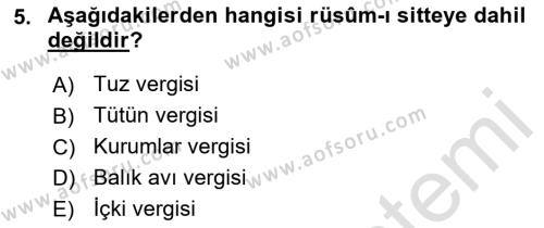 Osmanlı İktisat Tarihi Dersi 2022 - 2023 Yılı Yaz Okulu Sınavı 5. Soru