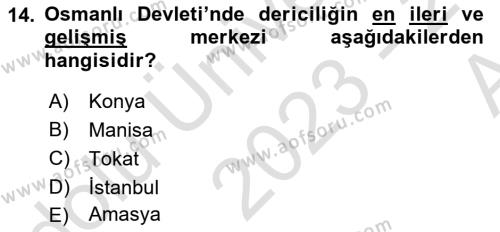 Osmanlı İktisat Tarihi Dersi 2023 - 2024 Yılı (Vize) Ara Sınavı 14. Soru