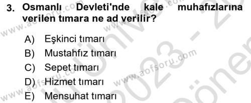 Osmanlı İktisat Tarihi Dersi 2023 - 2024 Yılı (Final) Dönem Sonu Sınavı 3. Soru