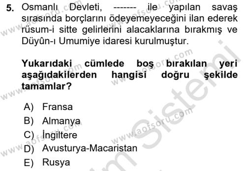 Osmanlı İktisat Tarihi Dersi 2023 - 2024 Yılı (Final) Dönem Sonu Sınavı 5. Soru