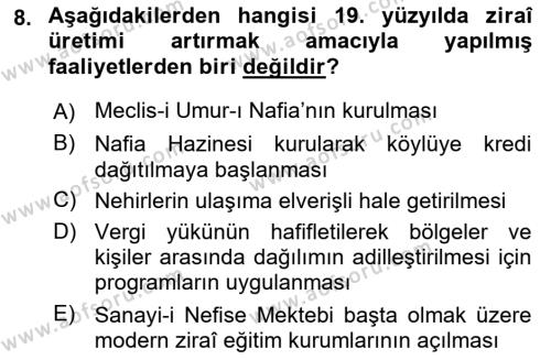 Osmanlı İktisat Tarihi Dersi 2024 - 2025 Yılı (Vize) Ara Sınavı 8. Soru