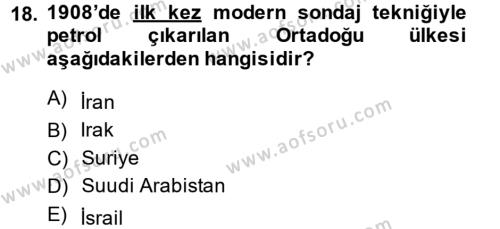 Modern Ortadoğu Tarihi Dersi 2013 - 2014 Yılı (Final) Dönem Sonu Sınavı 18. Soru