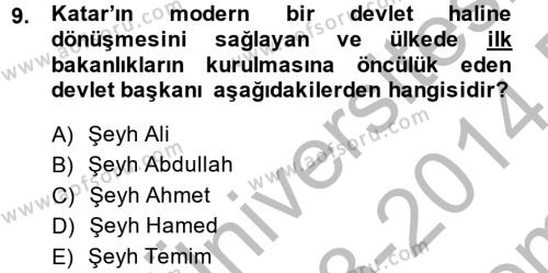 Modern Ortadoğu Tarihi Dersi 2013 - 2014 Yılı (Final) Dönem Sonu Sınavı 9. Soru