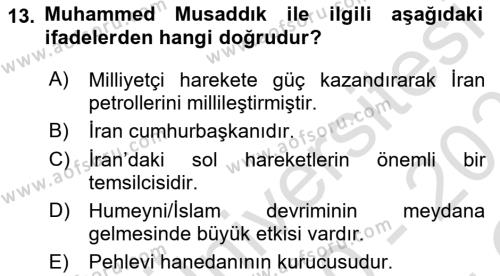 Modern Ortadoğu Tarihi Dersi 2020 - 2021 Yılı Yaz Okulu Sınavı 13. Soru