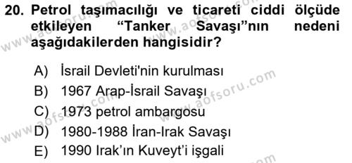 Modern Ortadoğu Tarihi Dersi 2020 - 2021 Yılı Yaz Okulu Sınavı 20. Soru