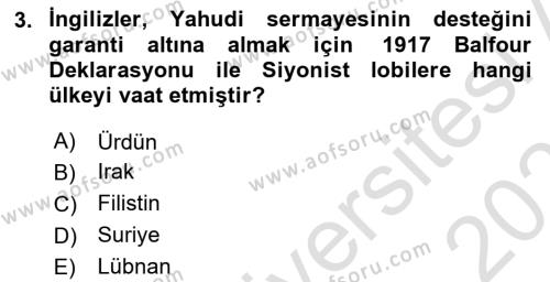 Modern Ortadoğu Tarihi Dersi 2020 - 2021 Yılı Yaz Okulu Sınavı 3. Soru