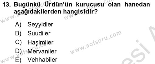 Modern Ortadoğu Tarihi Dersi 2021 - 2022 Yılı (Vize) Ara Sınavı 13. Soru