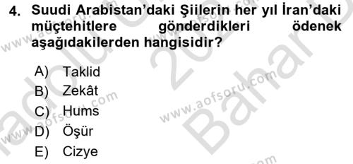 Modern Ortadoğu Tarihi Dersi 2021 - 2022 Yılı (Vize) Ara Sınavı 4. Soru