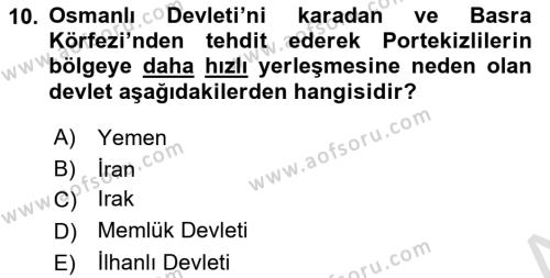 Modern Ortadoğu Tarihi Dersi 2021 - 2022 Yılı (Final) Dönem Sonu Sınavı 10. Soru