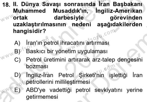 Modern Ortadoğu Tarihi Dersi 2021 - 2022 Yılı (Final) Dönem Sonu Sınavı 18. Soru