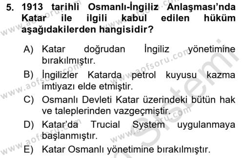 Modern Ortadoğu Tarihi Dersi 2021 - 2022 Yılı (Final) Dönem Sonu Sınavı 5. Soru