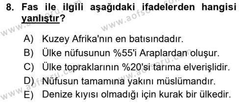 Modern Ortadoğu Tarihi Dersi 2021 - 2022 Yılı (Final) Dönem Sonu Sınavı 8. Soru