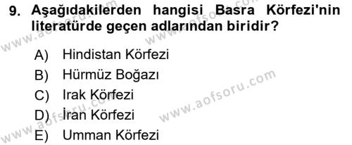 Modern Ortadoğu Tarihi Dersi 2021 - 2022 Yılı (Final) Dönem Sonu Sınavı 9. Soru