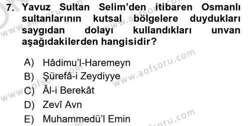 Modern Ortadoğu Tarihi Dersi 2021 - 2022 Yılı Yaz Okulu Sınavı 7. Soru