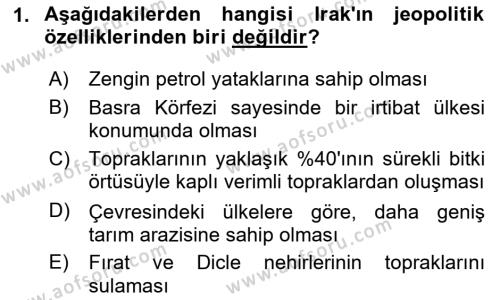 Modern Ortadoğu Tarihi Dersi 2023 - 2024 Yılı (Vize) Ara Sınavı 1. Soru