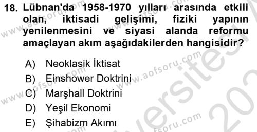 Modern Ortadoğu Tarihi Dersi 2023 - 2024 Yılı (Vize) Ara Sınavı 18. Soru