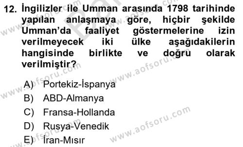 Modern Ortadoğu Tarihi Dersi 2023 - 2024 Yılı (Final) Dönem Sonu Sınavı 12. Soru