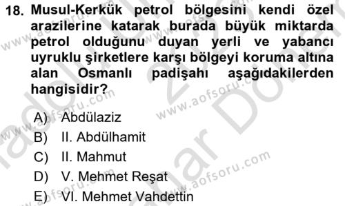 Modern Ortadoğu Tarihi Dersi 2023 - 2024 Yılı (Final) Dönem Sonu Sınavı 18. Soru