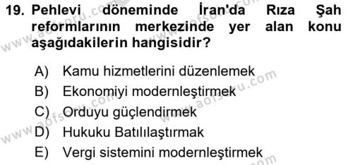 Modern Ortadoğu Tarihi Dersi 2023 - 2024 Yılı (Final) Dönem Sonu Sınavı 19. Soru