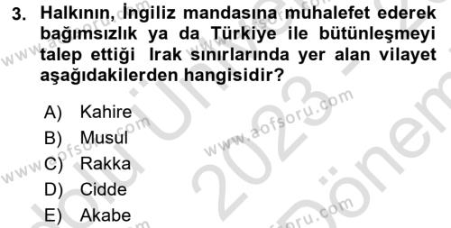 Modern Ortadoğu Tarihi Dersi 2023 - 2024 Yılı (Final) Dönem Sonu Sınavı 3. Soru