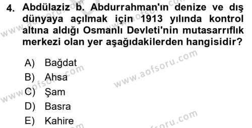 Modern Ortadoğu Tarihi Dersi 2023 - 2024 Yılı (Final) Dönem Sonu Sınavı 4. Soru