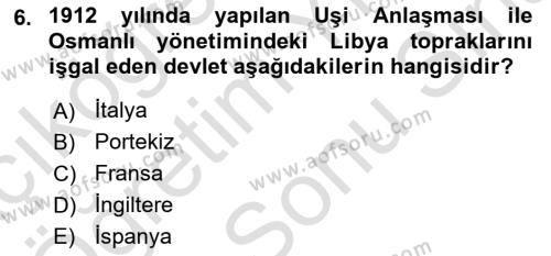 Modern Ortadoğu Tarihi Dersi 2023 - 2024 Yılı (Final) Dönem Sonu Sınavı 6. Soru