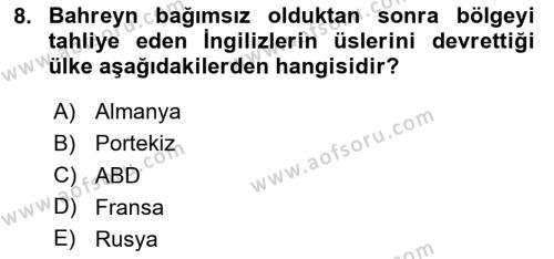 Modern Ortadoğu Tarihi Dersi 2023 - 2024 Yılı (Final) Dönem Sonu Sınavı 8. Soru