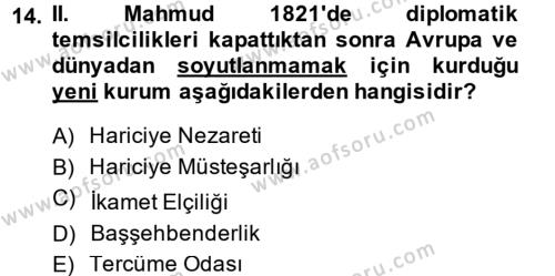 Osmanlı Diplomasisi Dersi 2013 - 2014 Yılı (Final) Dönem Sonu Sınavı 14. Soru